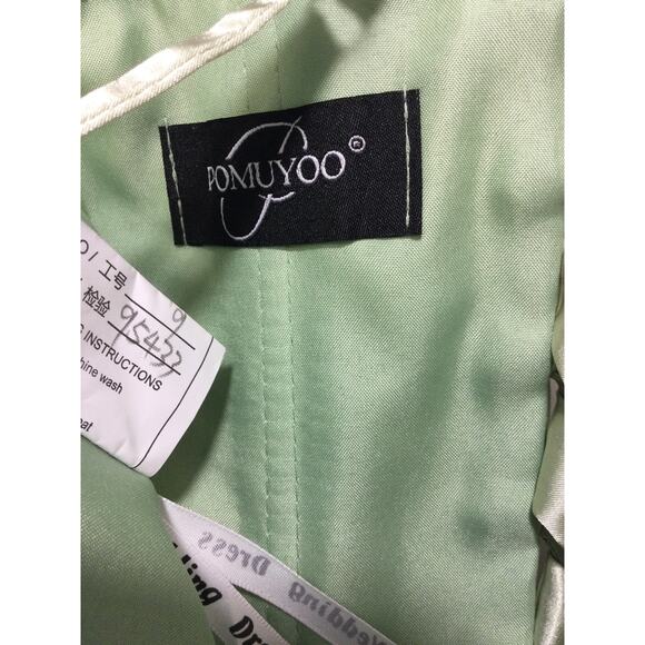 FORMAL PARTY SZ 12 L Green Satin Cow Lace Up Corset Draped Maxi Dress NEW B125 - Picture 7 of 8